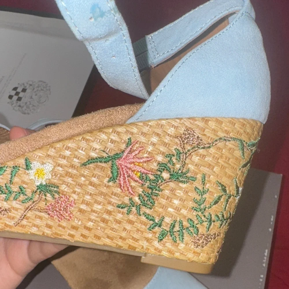 Style & Co. Blue Floral Embroidered Wedges